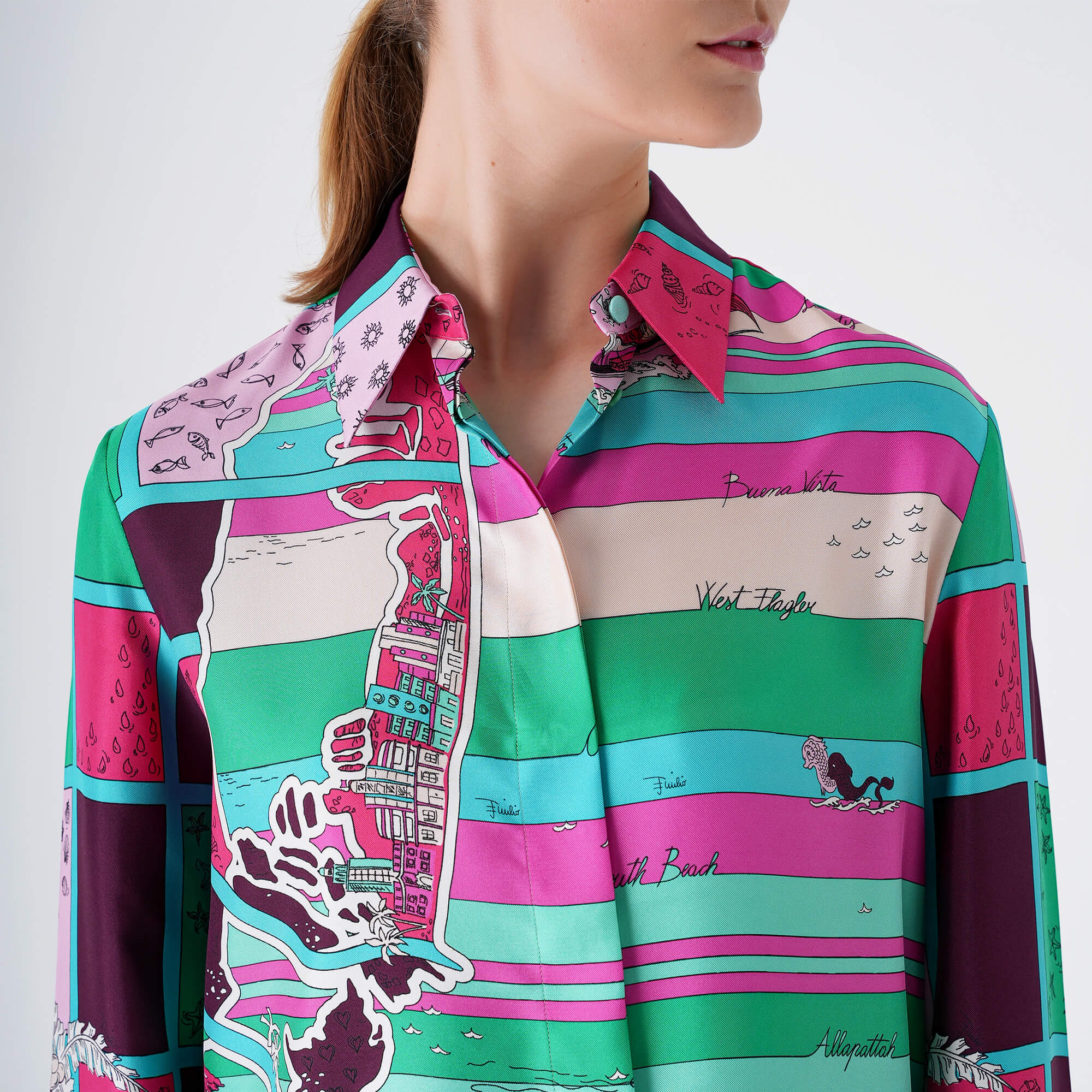 Emilio Pucci - Purple&Lilac&Green Silk Long Sleeve Shirt 